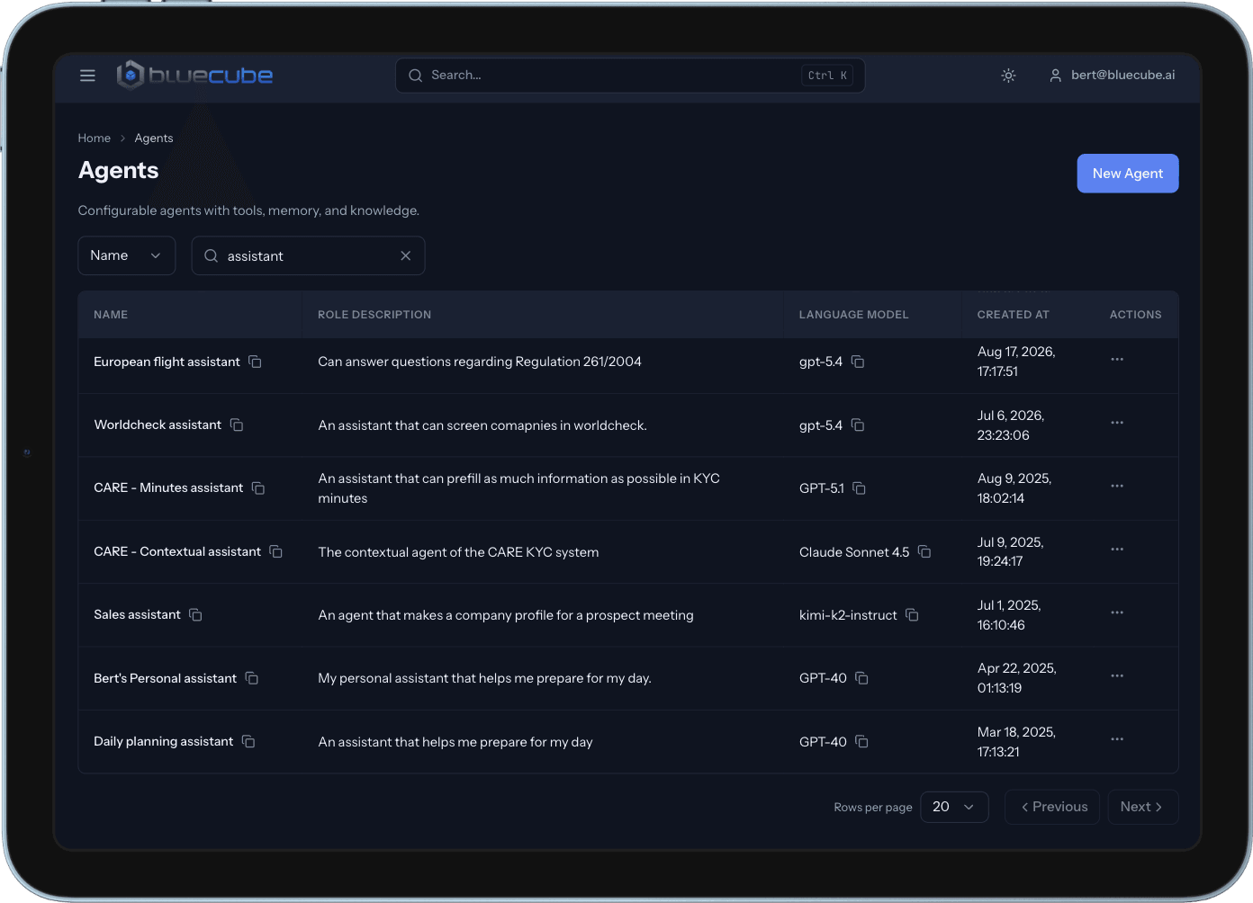 CORE on a tablet: the agents your organisation has configured