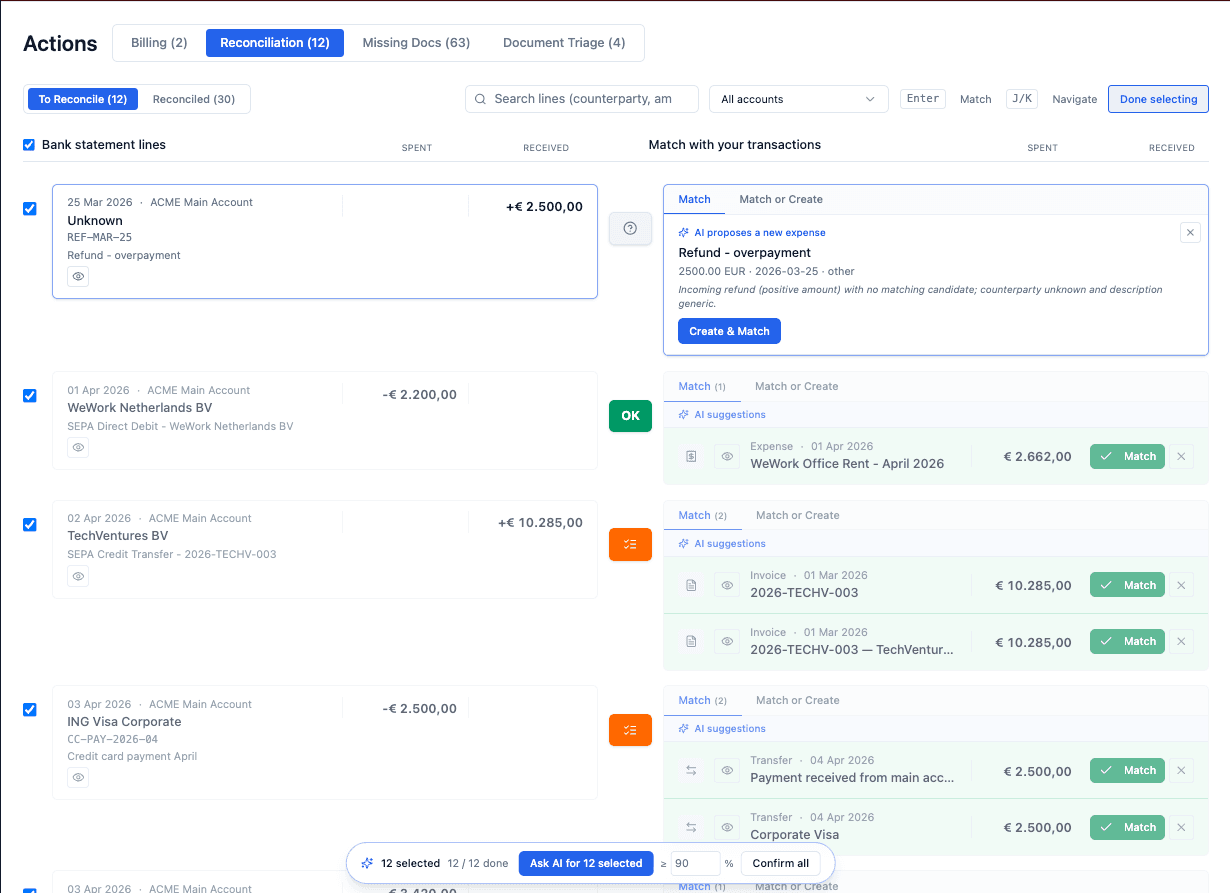 Smart reconciliation preview